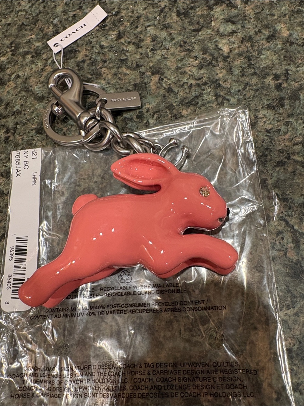 Nwt Pink Resin Bunny Rabbit Coach Bag Charm in silver. . PRICE IS FIRM !! - Picture 5 of 6